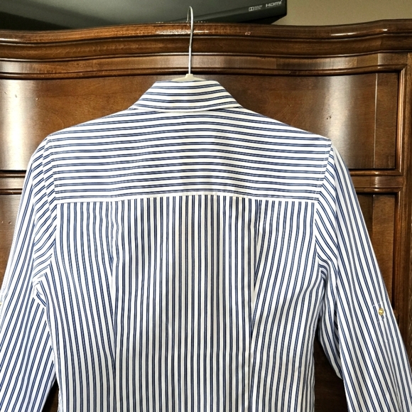 Michael Kors stripe, zip front top/shirt.  Blue and white. Size small. - Picture 4 of 16
